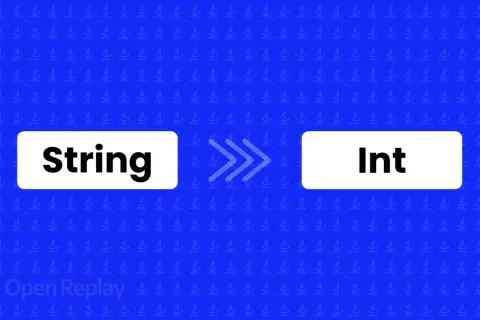 Conversion d'un String en Int en Java. Le logo OpenReplay est présent.