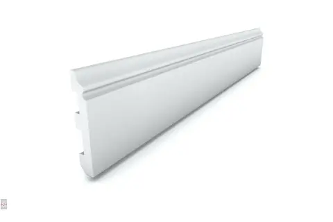 Rodapié blanco con diseño curvo, ideal para las tendencias rodapiés modernos. Su perfil elegante aporta un toque contemporáneo a cualquier espacio.