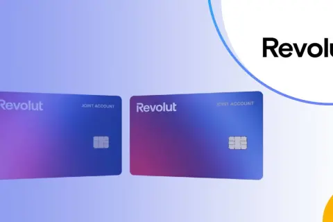 Dwie karty Revolut z napisem "JOINT ACCOUNT" i logo. Dowiedz się, jak płacić Revolutem.