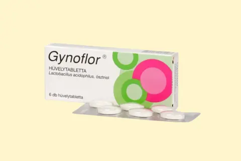 Opakowanie Gynoflor z 6 tabletkami dopochwowymi. Preparat zawiera Lactobacillus acidophilus i estriol, wspierając równowagę flory bakteryjnej.