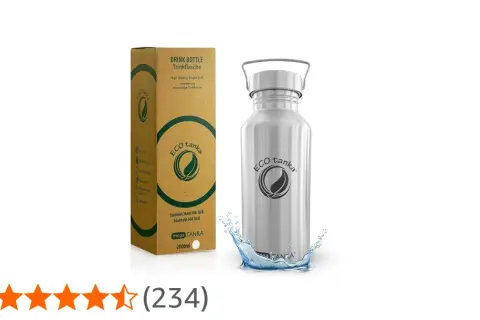 Edle Edelstahl-Trinkflasche "eco tanka" mit praktischem Henkel und Spritzwasser-Effekt. Umweltfreundlich und langlebig.