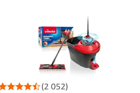 Mop Vileda Ultramax Turbo z wiadrem i akcesoriami.