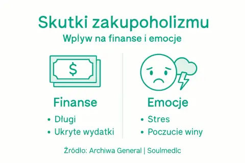 Skutki zakupoholizmu: długi, ukryte wydatki, stres i poczucie winy. Wpływ na finanse i emocje.