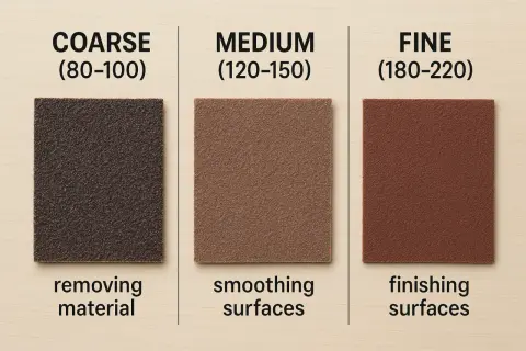 Tres lijas para pared de diferente grano: gruesa para quitar material, media para alisar y fina para acabado.