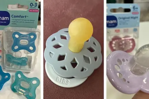 Different pacifiers, including MAM and BIBS brands, are shown. Concerns about do pacifiers interfere with breastfeeding are common.