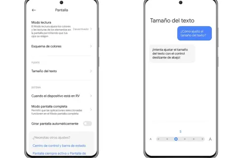 Ajusta el tamaño del texto en tu móvil. En la pantalla de "Tamaño del texto", usa el control deslizante para hacer las letras más grandes o pequeñas.