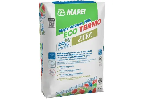 Sacco di Mapei Eco Termo Zero, intonaco a calce per isolamento termico. Ideale per bioedilizia e restauro, come fare intonaco a calce.