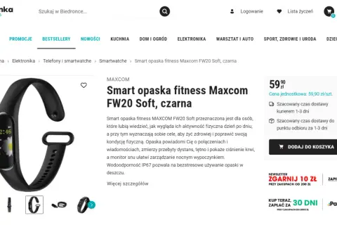 Czarna smart opaska fitness Maxcom FW20 Soft, idealna do monitorowania aktywności i zdrowia.