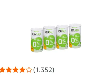 Cuatro latas de sal sin antiaglomerante BonSalt, sustituto de sal con 0% de sodio.