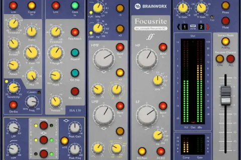 Focusrite bx_console Focusrite SC, a free channel strip plugin, features EQ, compression, and gate modules.