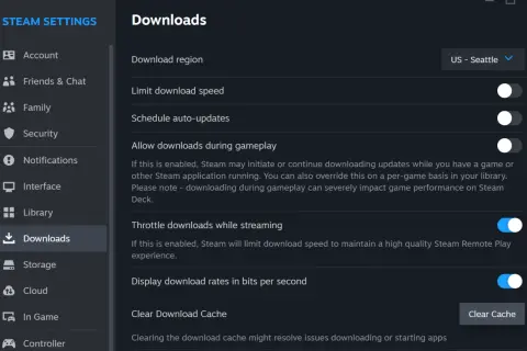 Ustawienia pobierania w Steam. Czy Steam jest darmowy? Tak, pobieranie gier i korzystanie z platformy jest bezpłatne.