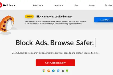 Zablokuj irytujące banery cookie i reklamy dzięki AdBlock. Ciesz się bezpieczniejszym przeglądaniem.