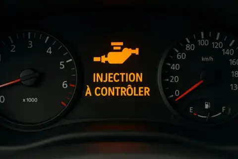 Voyant moteur allumé : "INJECTION À CONTRÔLER". Le système d'injection de carburant nécessite une vérification.