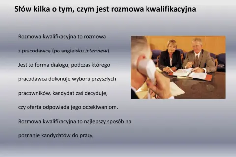 Rozmowa kwalifikacyjna: dialog z pracodawcą, który pomaga wybrać najlepszych kandydatów do pracy.