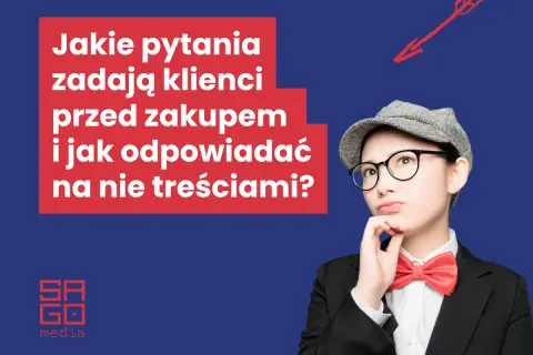 Dziewczyna w okularach i kaszkiecie zastanawia się nad pytaniami klientów. Jak odpowiadać na nie treściami? vsm.