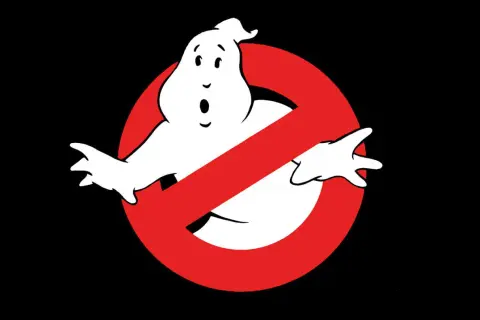 The iconic Ghostbusters logo featuring a white, surprised-looking ghost behind a red prohibition sign.
