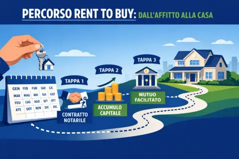 Percorso Rent to Buy: dal contratto notarile all'accumulo capitale e mutuo facilitato, per arrivare alla casa. Un percorso simile a una vendita con patto di riscatto.