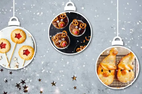 Weihnachtliche Leckereien: Kekse backen mit Kindern – süße Rentier-Muffins, Sternen-Lollis und Nikolaus-Brote.