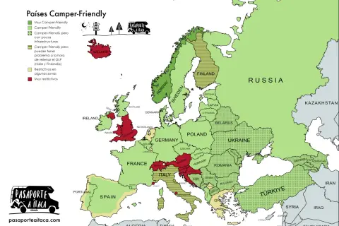Mapa de Europa con países clasificados por su facilidad para viajar en autocaravana. Destacan los países más seguros de Europa para este tipo de turismo.
