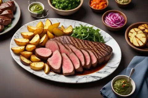 Perfekt grillad picanha med klyftpotatis och gröna tillbehör. En festmåltid som lockar till sig alla sinnen.