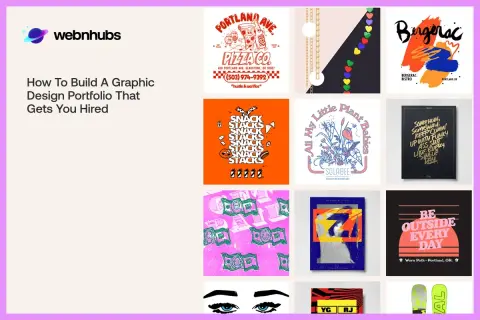 A graphic design portfolio showcasing diverse projects like pizza logos, abstract art, and typography, offering inspiration for building a strong creative portfolio.