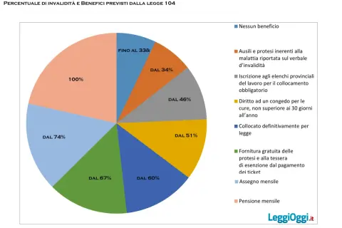 Grafico a torta mostra la percentuale invalidità per pensione e i benefici correlati.