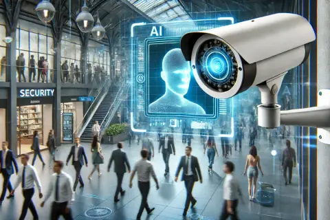 Une caméra de surveillance IA analyse les flux de personnes dans un centre commercial.