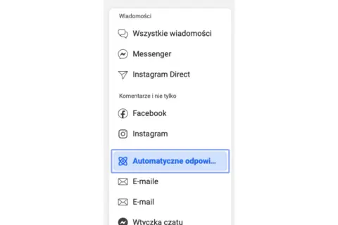 Panel zarządzania wiadomościami, z zaznaczoną opcją "Automatyczne odpowiedzi" (autoresponder).