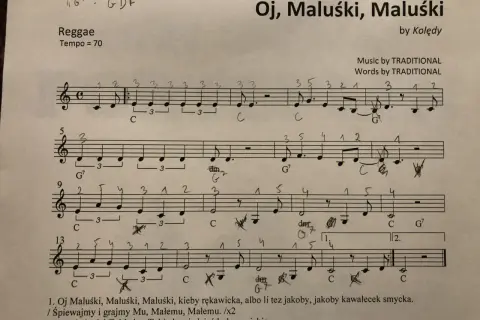 Nuty na keyboard dla początkujących: "Oj, Maluśki, Maluśki" w rytmie reggae.
