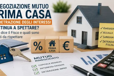 Chiavi e casa in miniatura su documenti: si parla di rinegoziare mutuo prima casa e detrazioni fiscali.