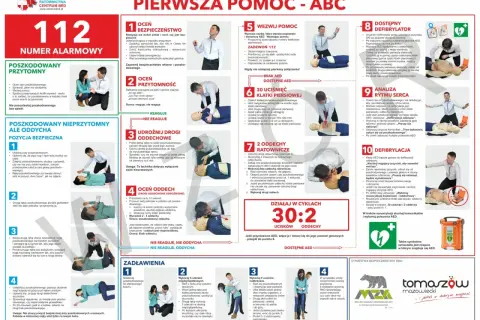 Instrukcja pierwszej pomocy przedmedycznej: ocena bezpieczeństwa, przytomności, udrożnienie dróg oddechowych, ocena oddechu, wezwanie pomocy, RKO i AED.
