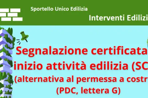 Edificio verde con SCIA, segnalazione certificata di inizio attività edilizia, alternativa al permesso di costruire.