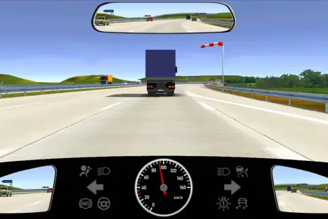 Ein roter und weißer seitenwind schild warnt vor starkem Seitenwind auf der Autobahn.
