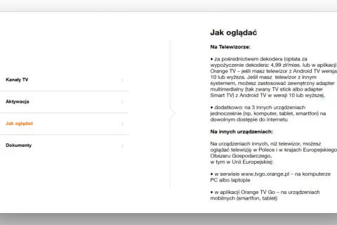 Jak oglądać telewizję Orange na telewizorze i innych urządzeniach. Dowiedz się, jak korzystać z Orange TV Go.
