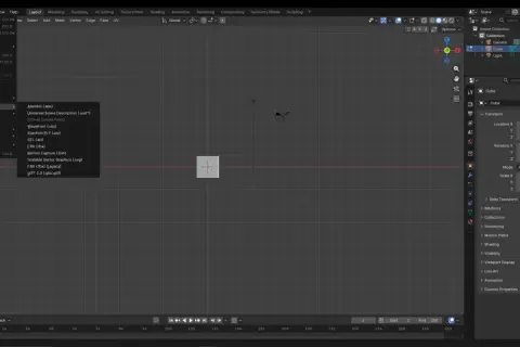 Wybór opcji "Import" w menu "File" w Blenderze, z widocznymi formatami plików, w tym .glb/.gltf, idealnymi do wymiany modeli 3D.