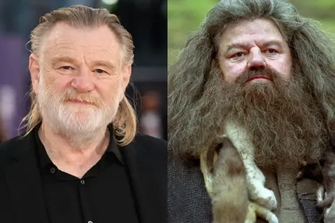 Brendan Gleeson bredvid Robbie Coltrane som Hagrid. En del av rollistan i Harry Potter.
