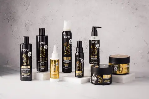 Colección de productos Tahe Magic Rizos, ideal para el método curly. Incluye champú, cowash, espuma, sérum, activador y mascarilla.