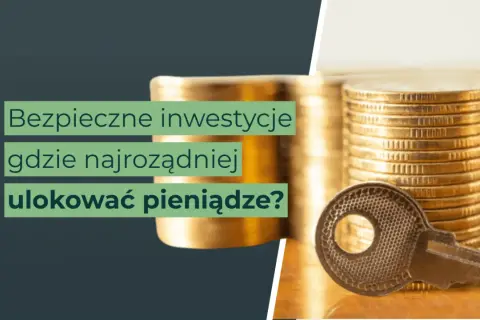 Klucz do bezpieczeństwa finansowego: gdzie najrozsądniej ulokować pieniądze? Stosy monet i klucz symbolizują mądre inwestycje.