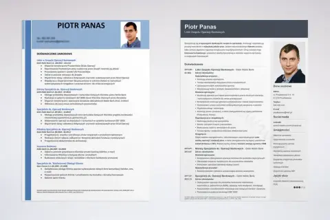 Piotr Panas, lider zespołu operacji bankowych, szuka pracy. Jego CV zawiera pytania na rozmowie kwalifikacyjnej dotyczące doświadczenia i umiejętności.