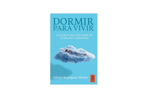 Libros para dormir: un hombre descansa en una nube, portada de "Dormir para vivir" de Alfredo Rodríguez-Muñoz.
