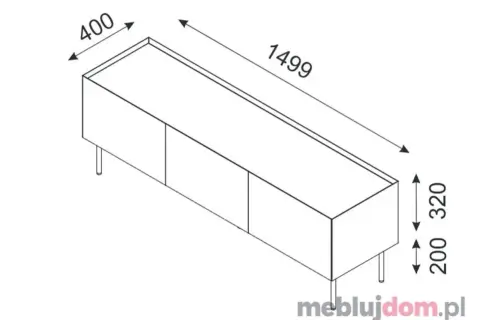Szafka RTV o wymiarach 1499x400x320 mm. Idealna do salonu, jej wysokość 320 mm sprawdzi się w każdym wnętrzu.