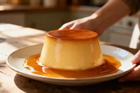 Un flan onctueux nappé d'une sauce caramel dorée, parfait pour une recette de sauce caramel maison.