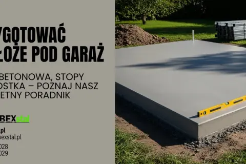 Gotowa płyta fundamentowa pod garaż, z poziomicą na krawędzi. Poradnik "Jak przygotować podłoże pod garaż" od Robexstal.