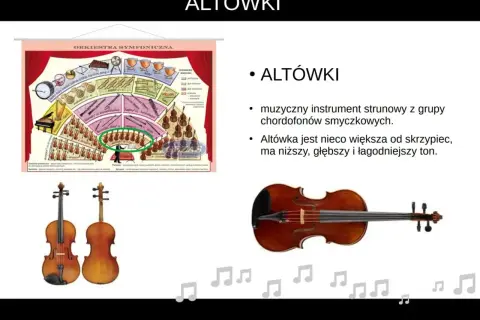 Dwa altówki, instrumenty nieco większe od skrzypiec, z ich charakterystycznym, głębszym tonem.