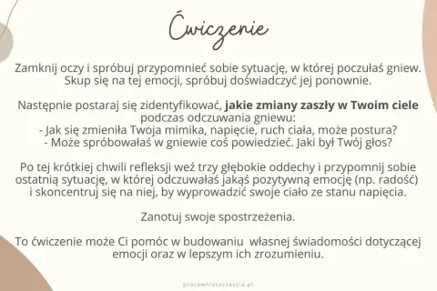 Ćwiczenie pomaga zrozumieć emocje, np. radość, poprzez analizę reakcji ciała.