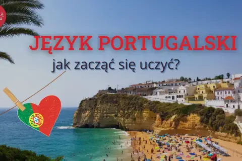 Serce z flagą portugalską na tle malowniczego wybrzeża. Jak zacząć naukę języka portugalskiego?