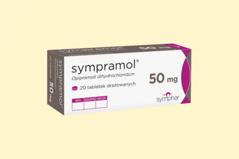 Opakowanie leku sympramol 50 mg, zawierające 20 tabletek drażowanych.