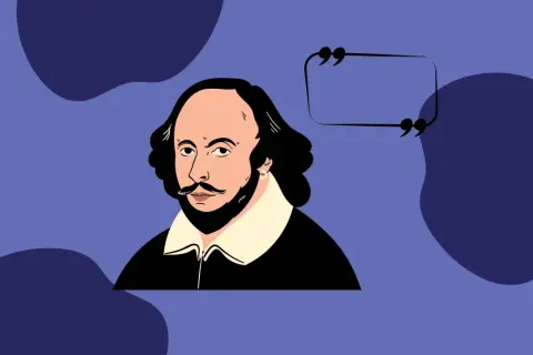 Portret Szekspira z pustym polem na cytat. Ja to mam bardzo dobre połączenie z literaturą!