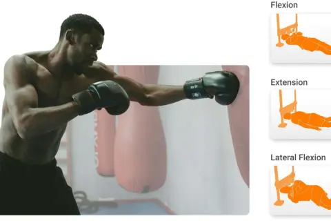 Boxer training for MMA neck strength with flexion, extension, and lateral flexion exercises shown.