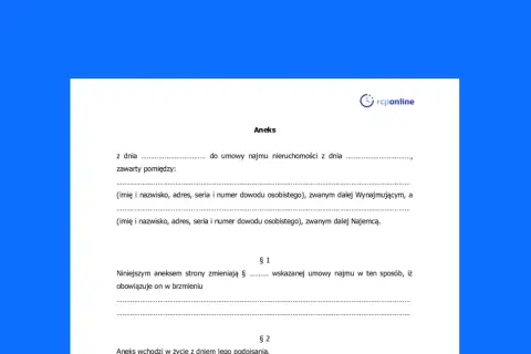 Aneks do umowy najmu nieruchomości. Dokument zawiera dane stron i postanowienia zmieniające umowę.